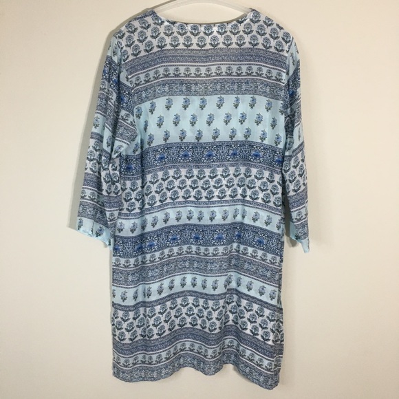 J.Jill Tunic Top Overlay Size Medium Blue Floral Soft V-Neck Long Flowy Boho - Picture 2 of 9